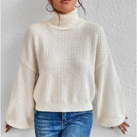 Cozy Turtleneck Reservable Twist Criss Cross Front Back Long Sleeve Sweater Top - Picture 3 of 6